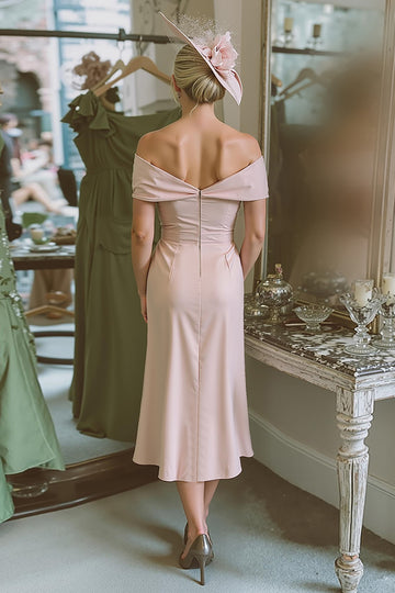 Off The Shoulder Blush Pink Sheath Mother Of The Bride Dress